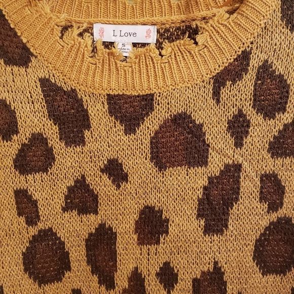Llove Women brown Leopard print S sweater - Picture 2 of 6